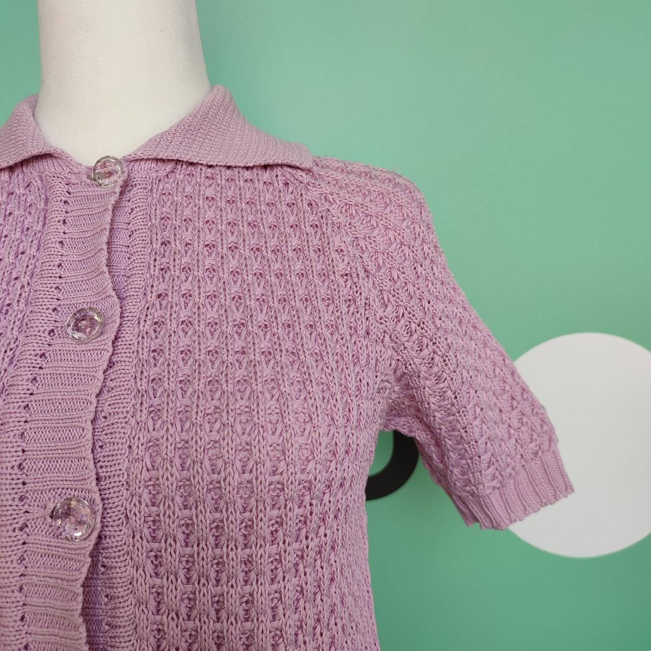 Cardigan Donna In Lana Merinos - Maglione Girocollo Manica Corta, Rosa, 100% Made In Italy - Foto 2