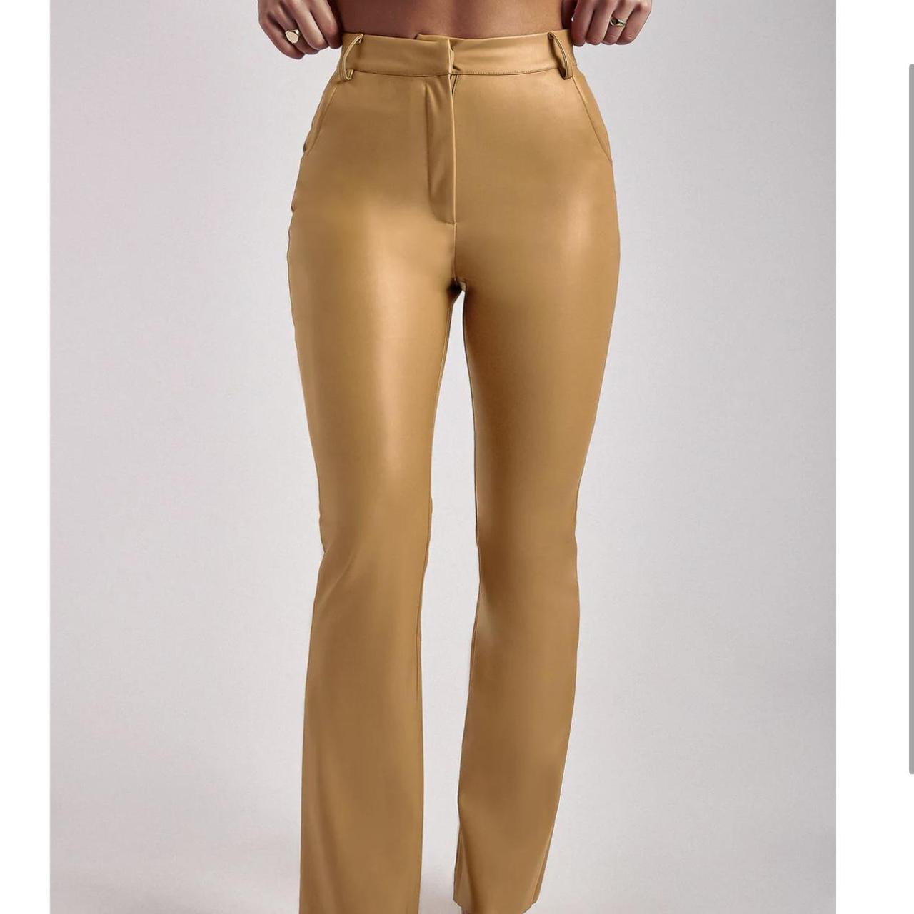 Cream Faux Leather Pocket Detail Straight Pant