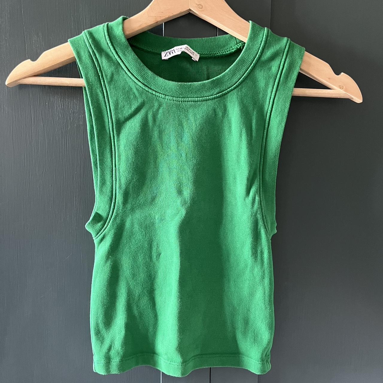 Zara green racer vest top • tight fitted ribbed... Depop