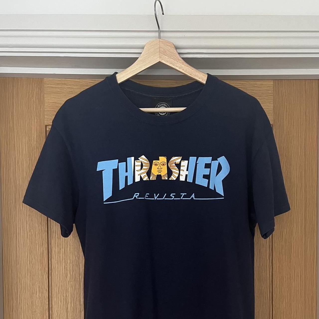navy blue thrasher shirt