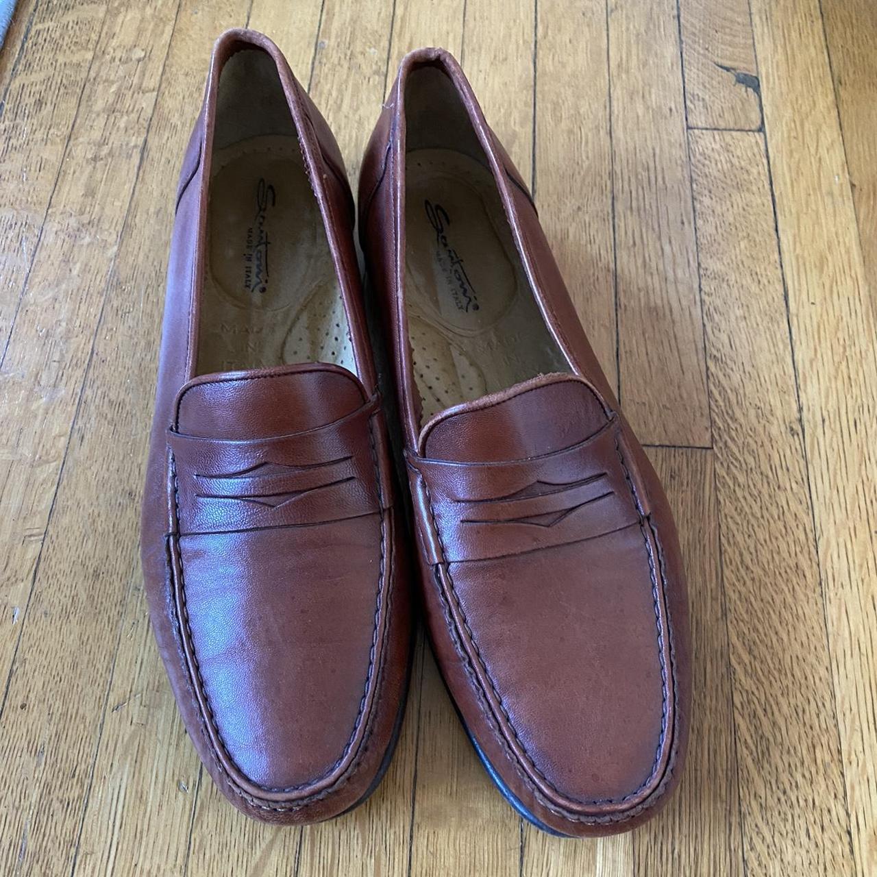 Santoni Men's Burgundy Loafers Depop