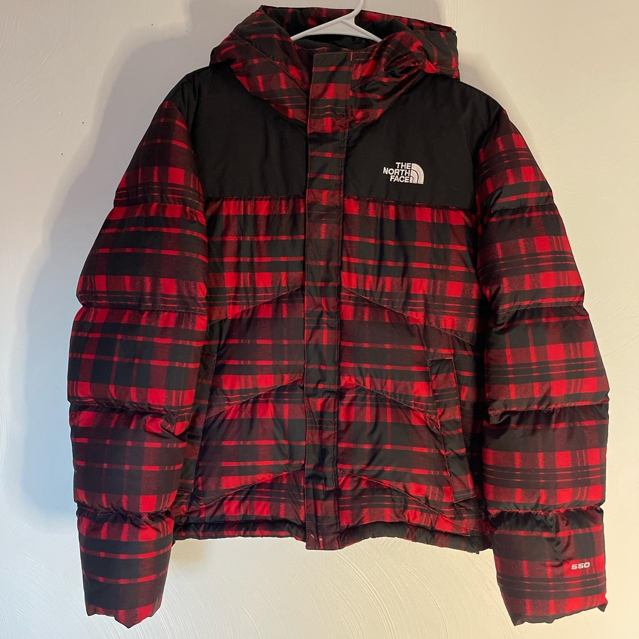 North face red on sale and black puffer