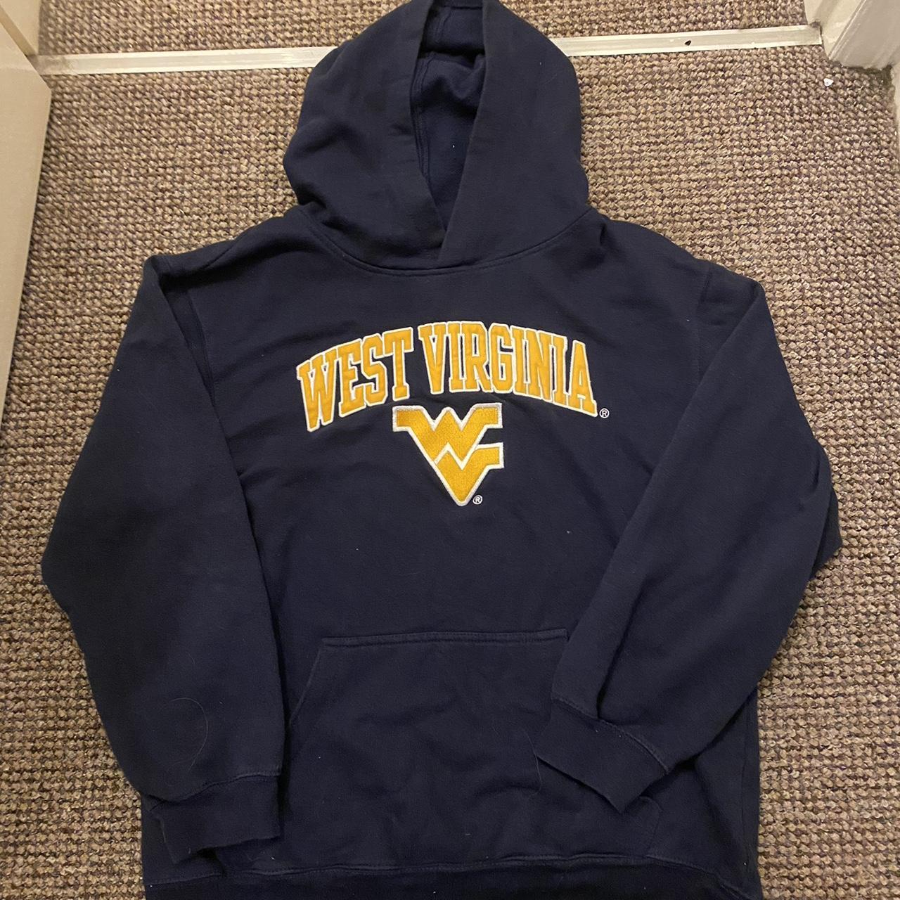 vintage west Virginia navy blue & yellow hoodie... - Depop