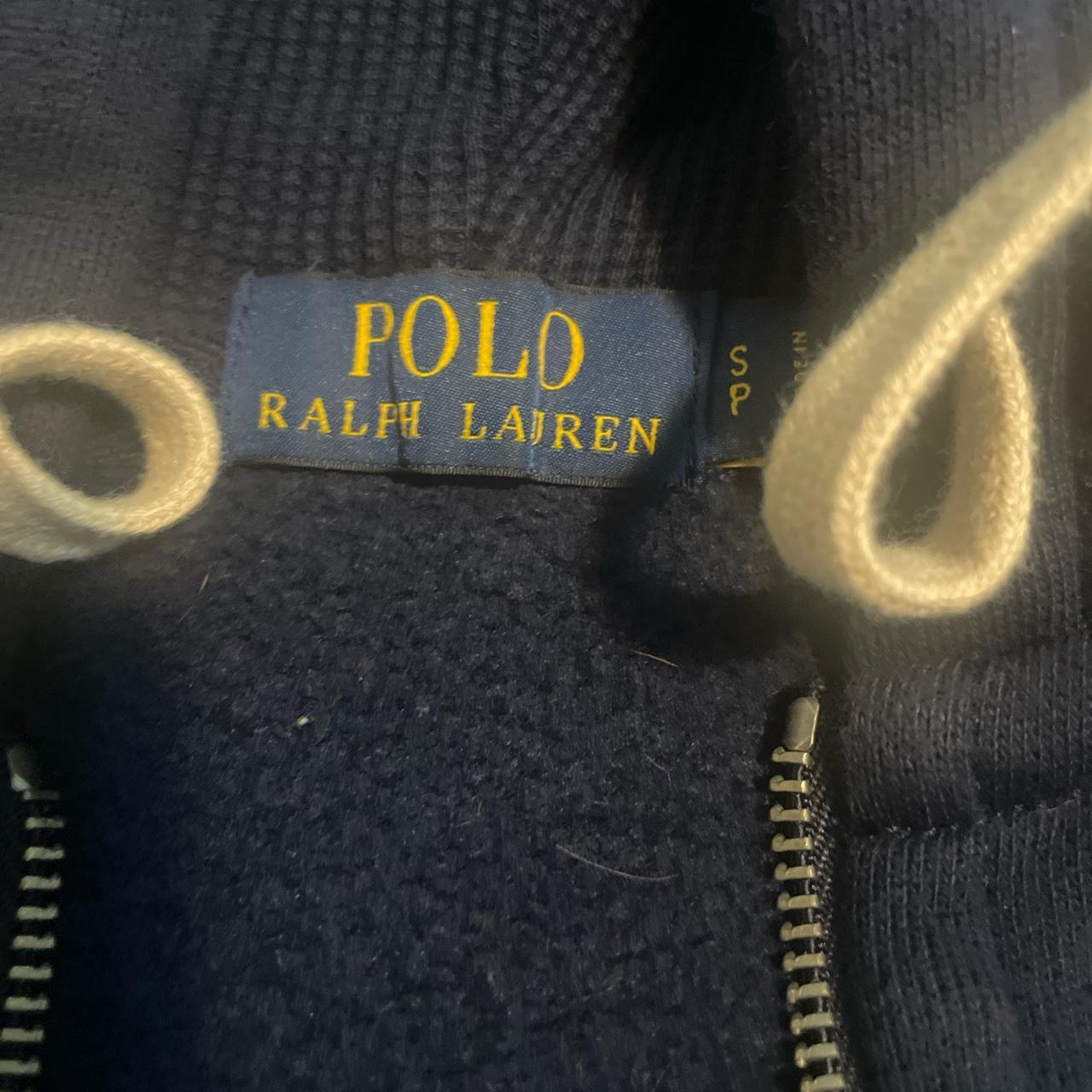 navy blue polo hoodie with yellow logo - Depop