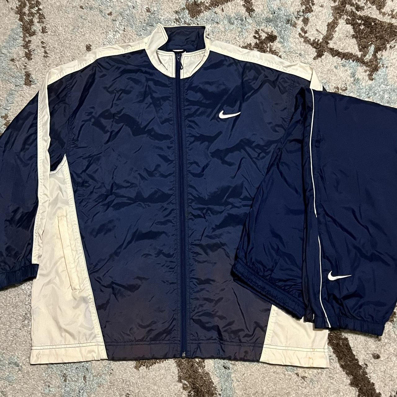 Vintage 90s Nike Tracksuit Windbreaker Navy/White... - Depop