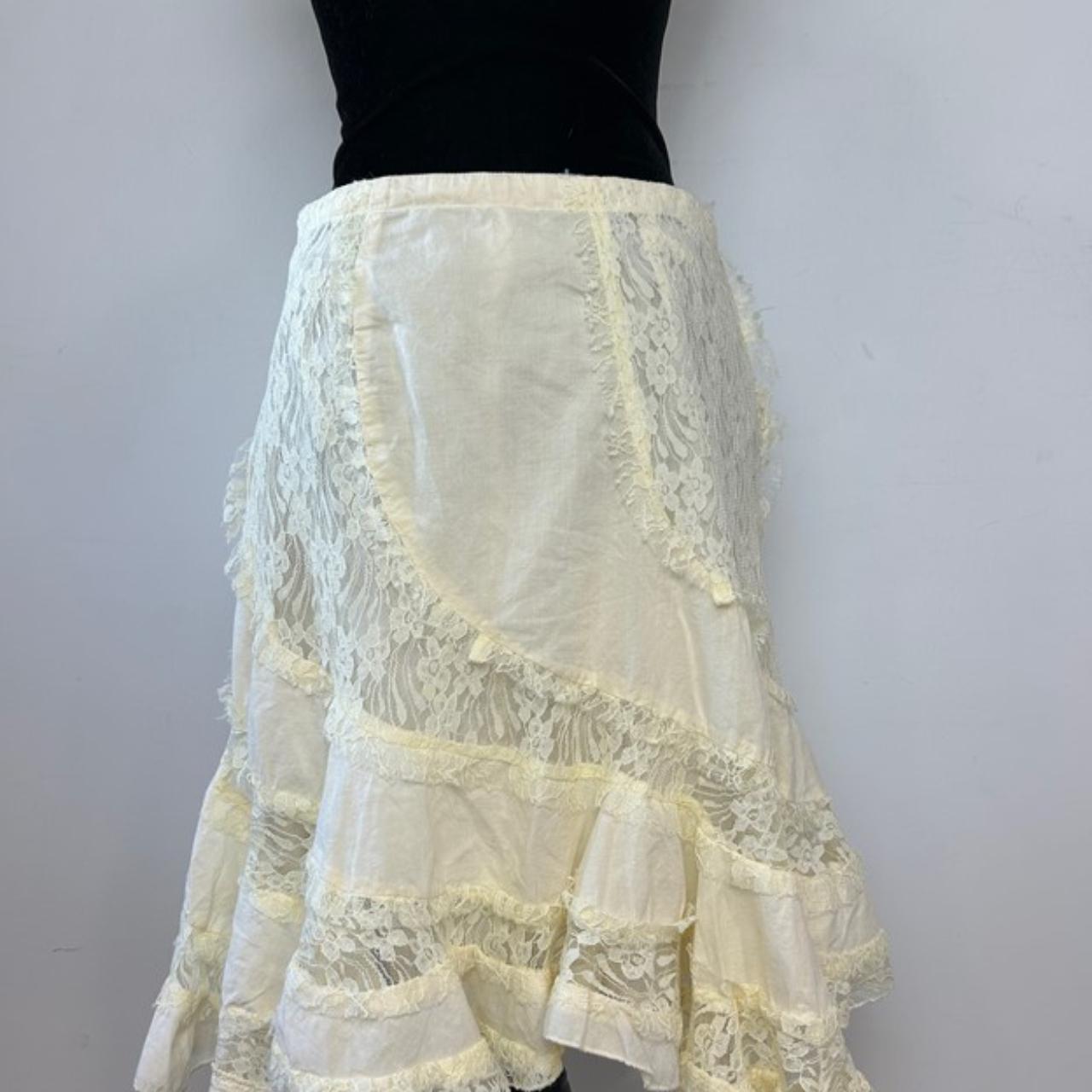 Off White Lace Ruffle Midi Skirt Depop