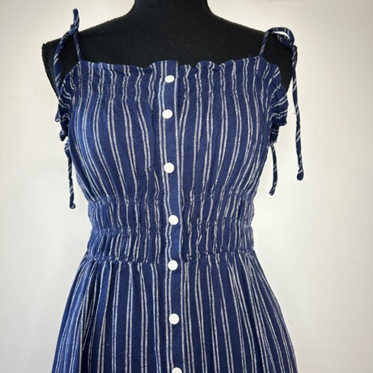 smocked stripe midi dress