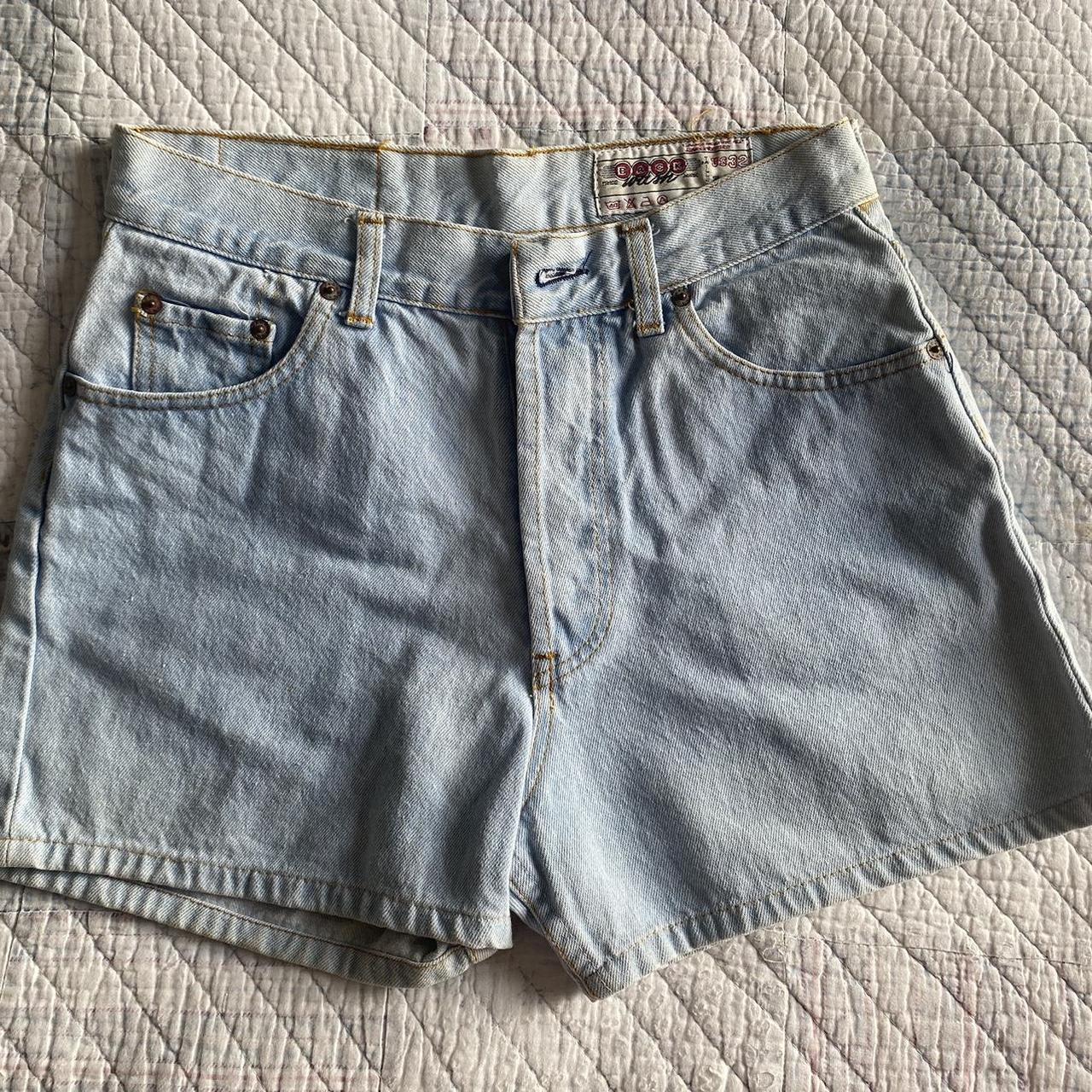 Vintage high-rise light blue denim shorts Thrifted... - Depop
