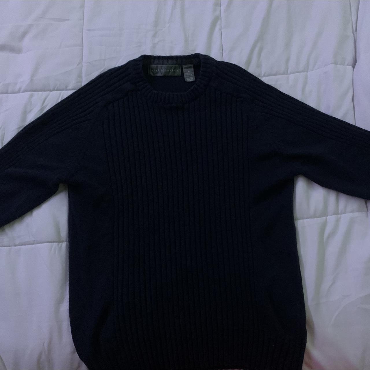 Cute Ribbed Knitted Navy Blue Sweater Perfect For... - Depop