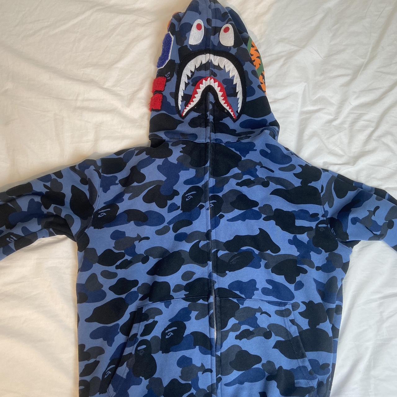 Dark blue and black bape hoodie XL but sizing is... - Depop