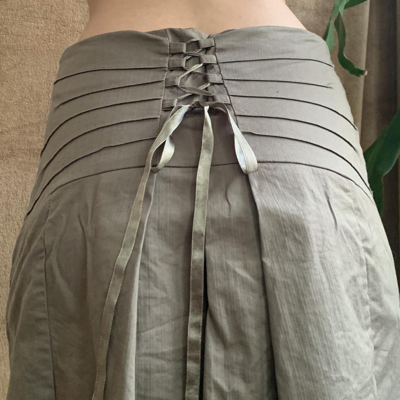 khaki skirt with a longer lace-up back! - Depop