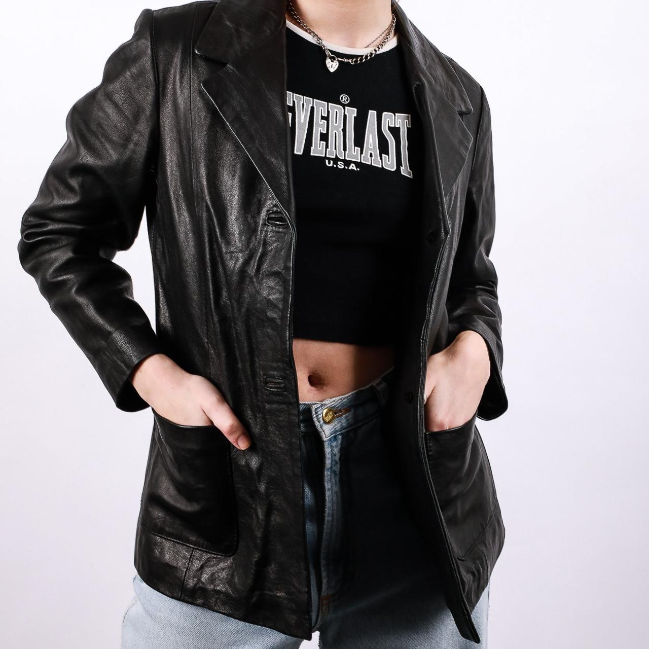 Vintage Blazer Like Leather Jacket in Black Size... - Depop