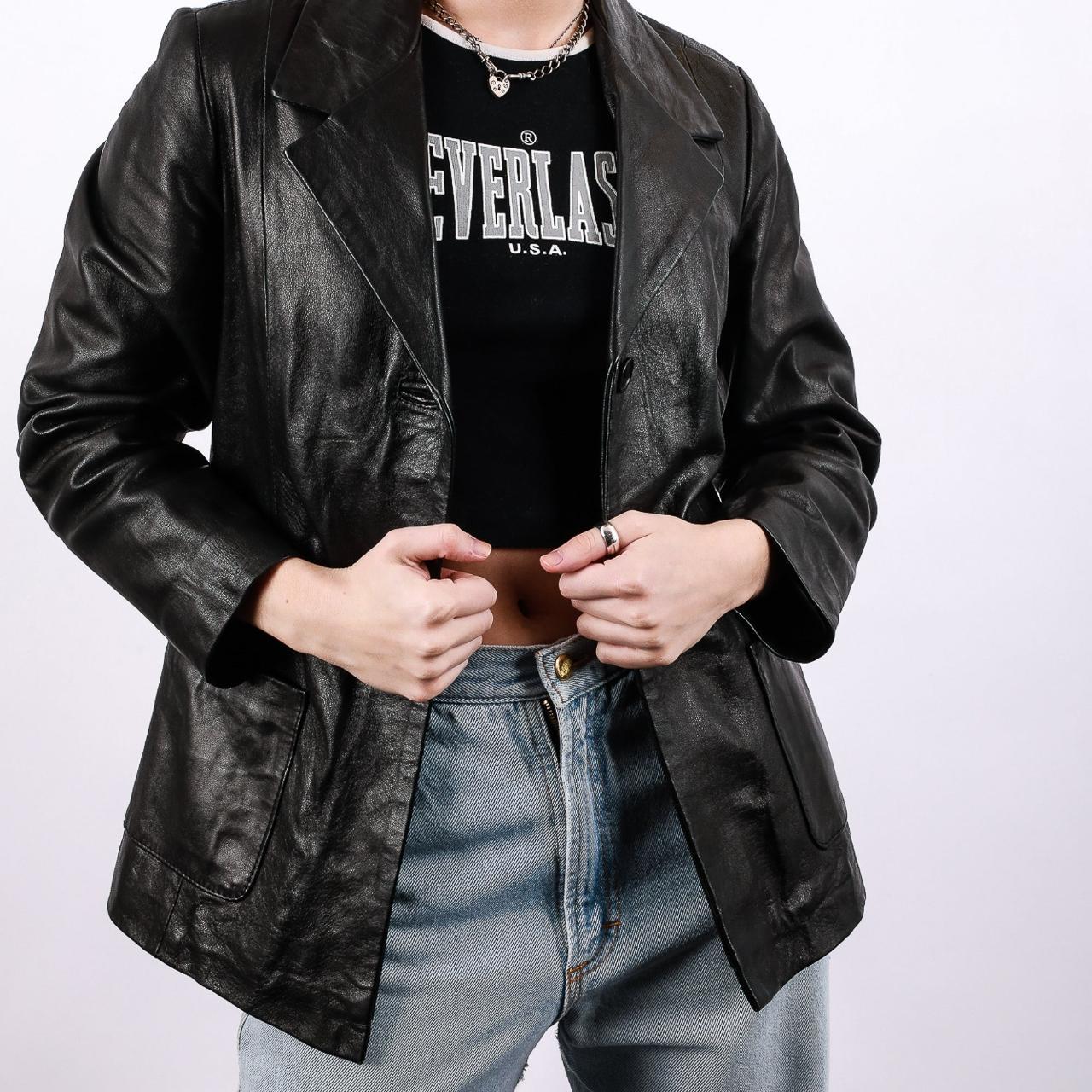 Vintage Blazer Like Leather Jacket in Black Size... - Depop
