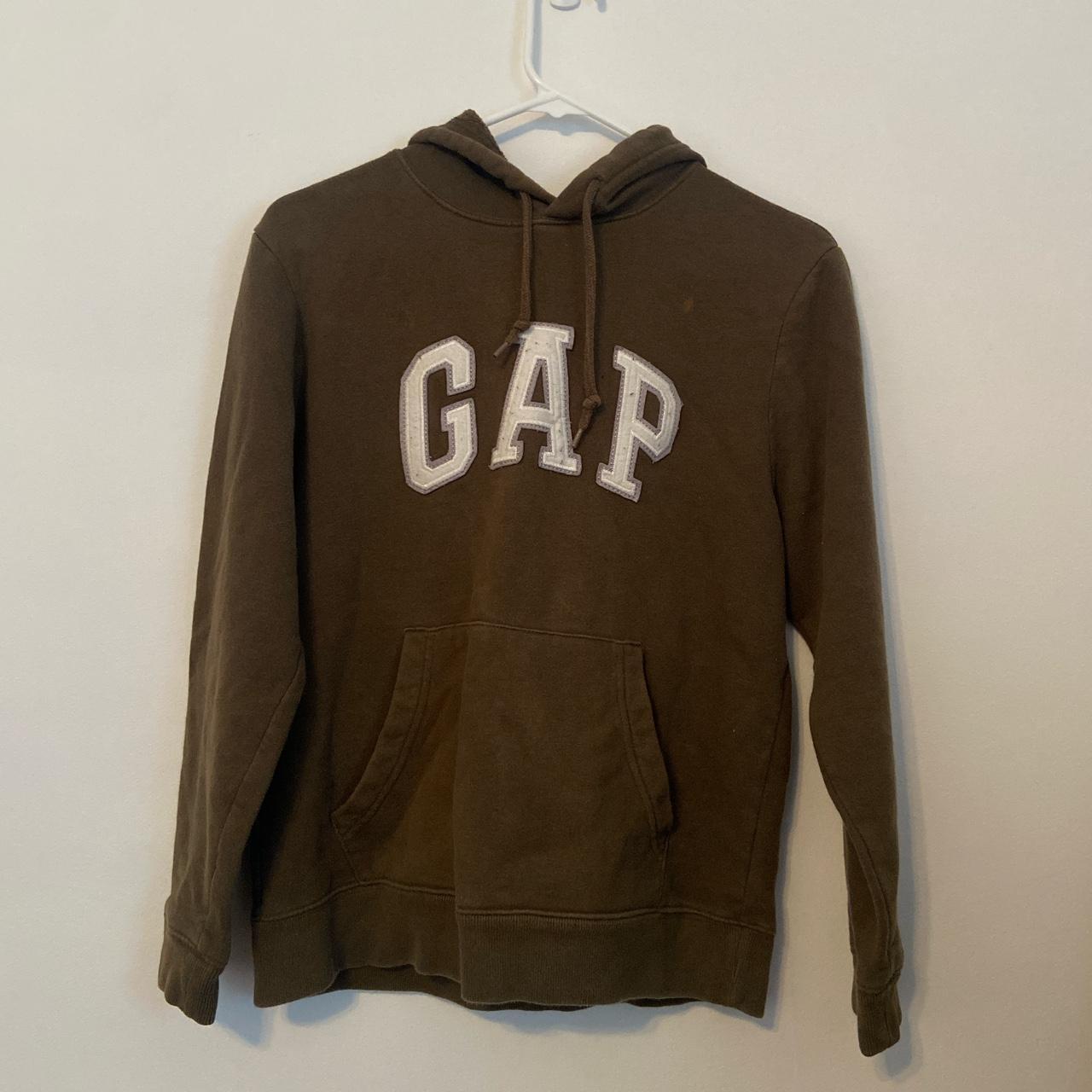 vintage gap hood sweatshirt dark green/brown... - Depop
