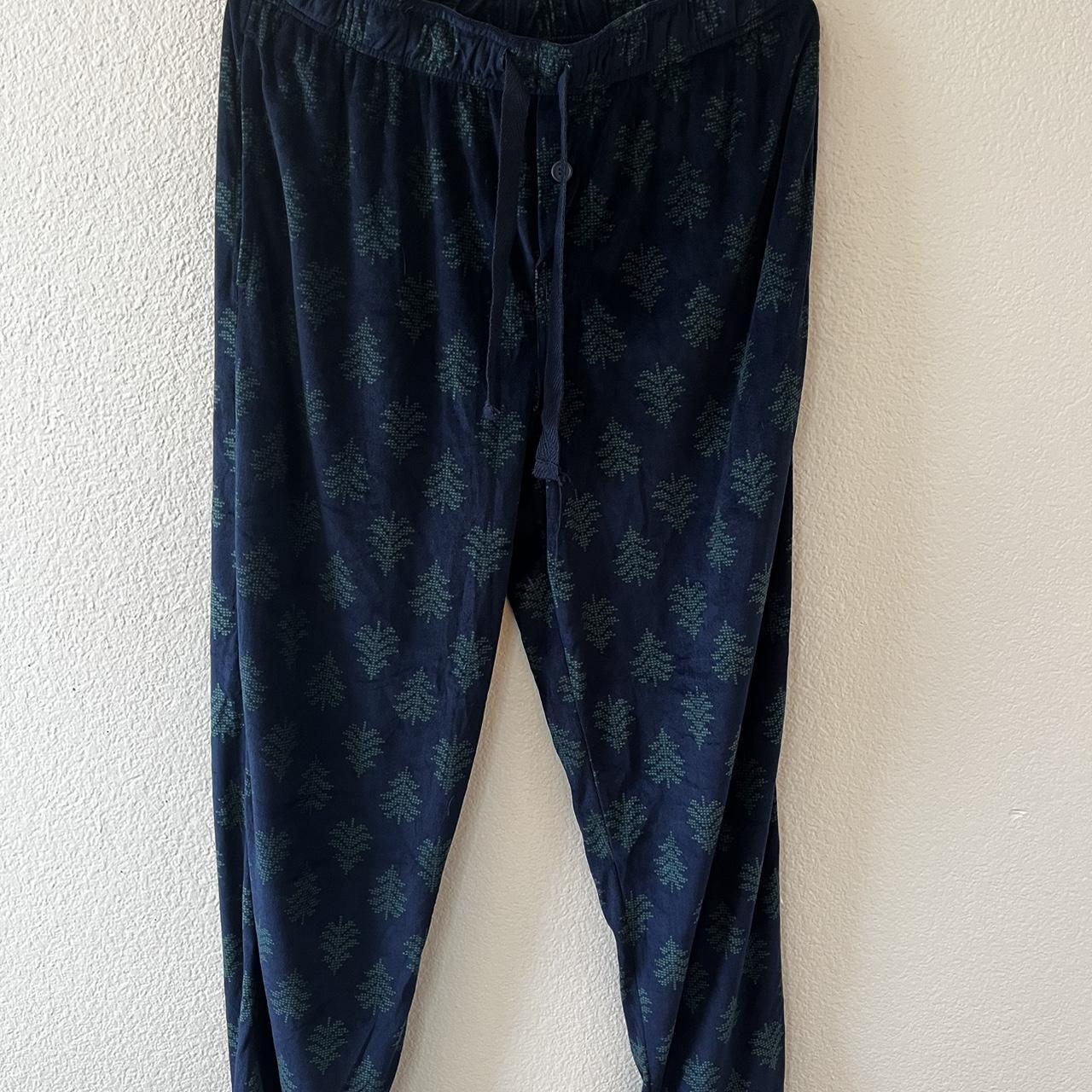 Navy Blue Fleece Pajama Pants w/ Green