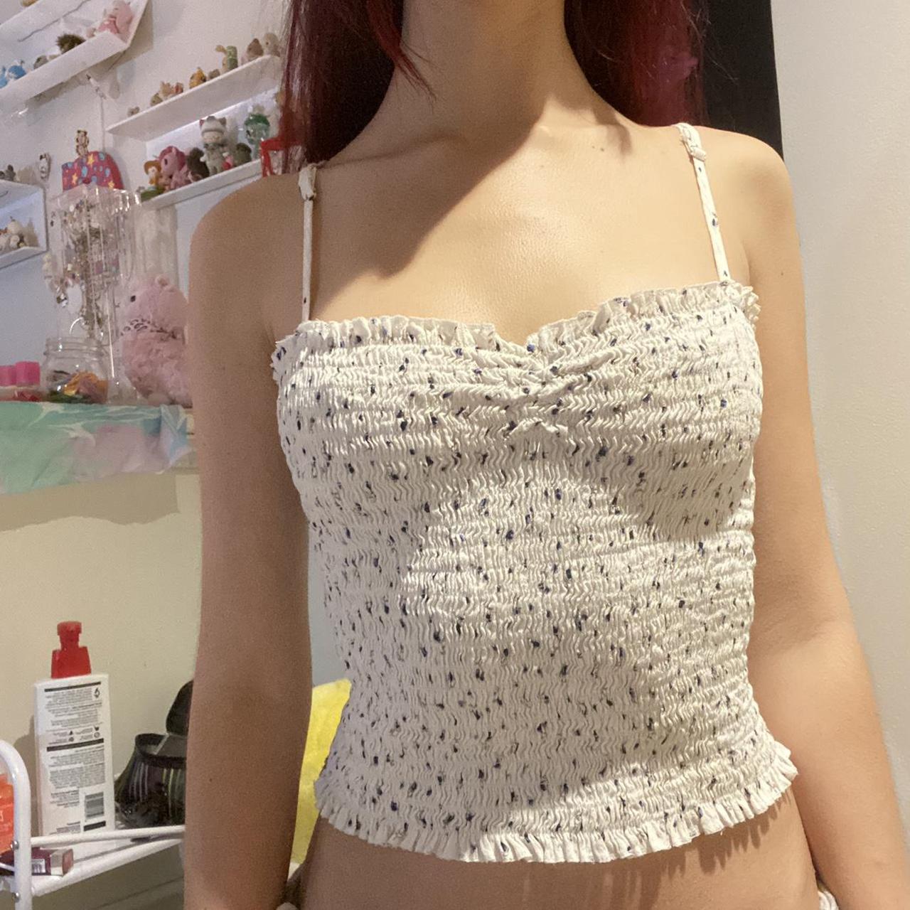 Cute white frilled brandy Melville tank - Depop