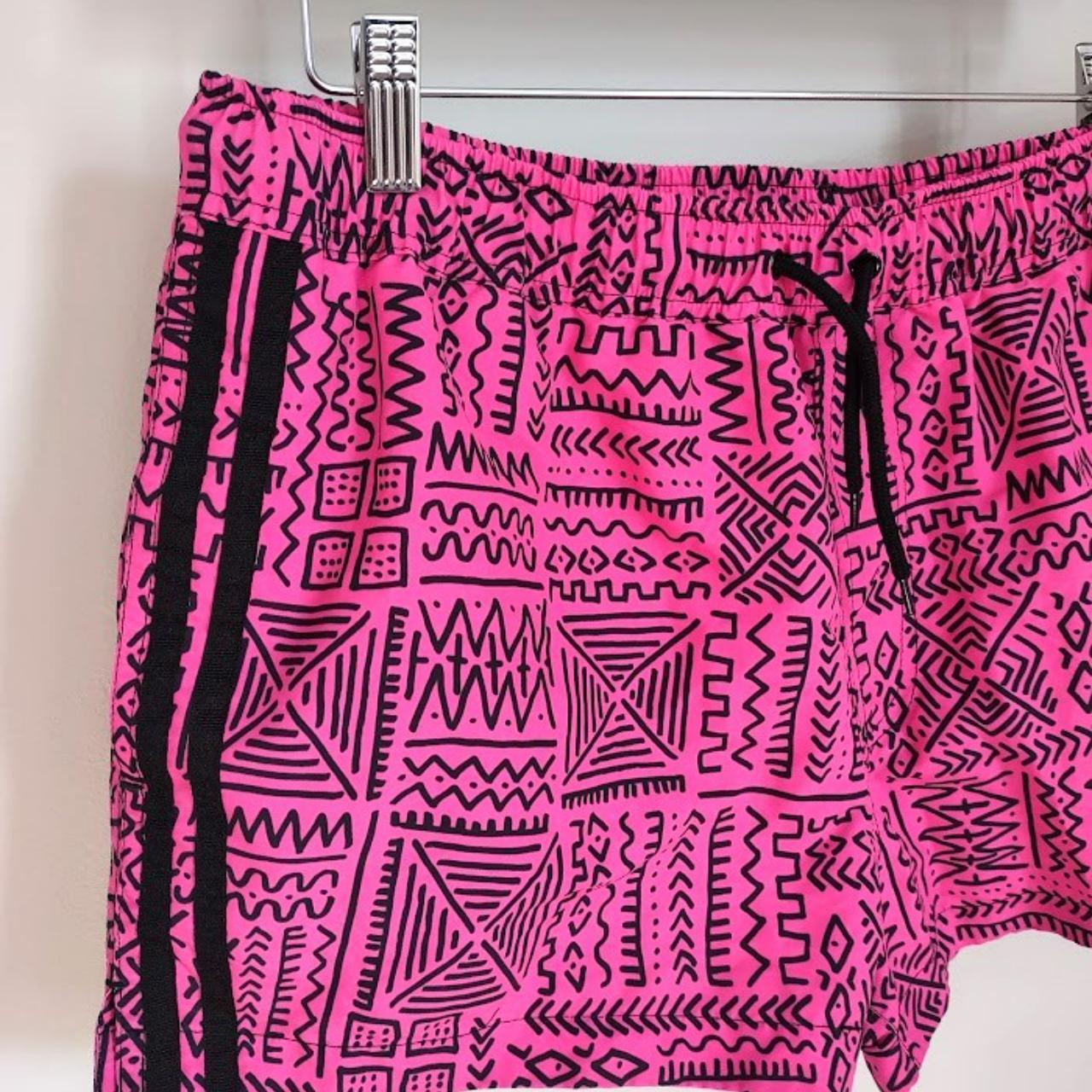 Asos Men's Pink Swim Trunks Pink with black 80's... Depop