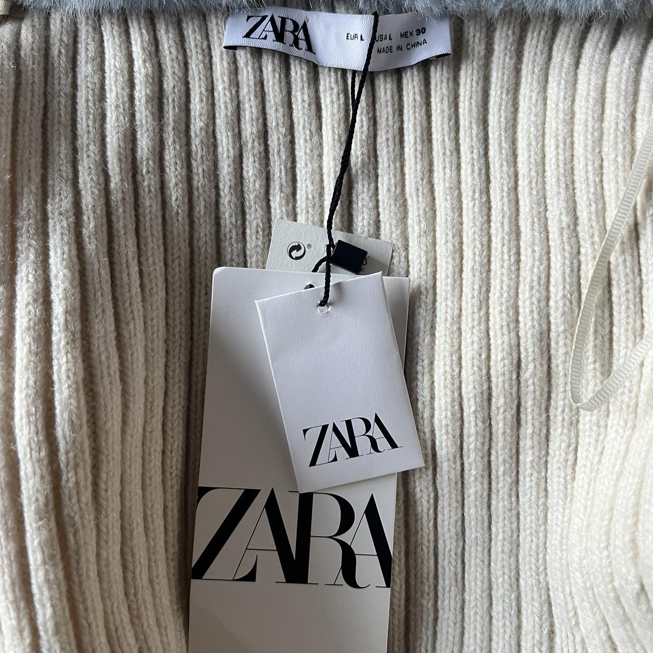 Zara Blue Fur Trim Collar Cream Cardigan Brand New... - Depop