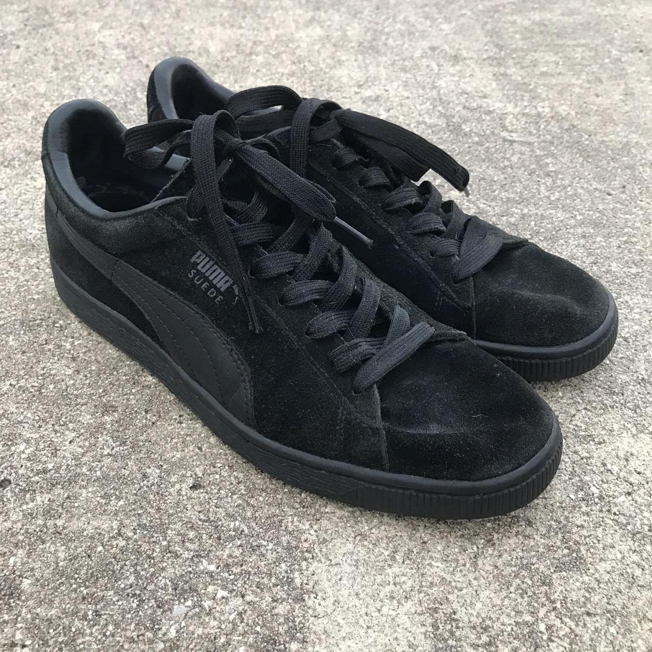 Puma Suede Triple Black Size 8.5 Shoes are overall... - Depop