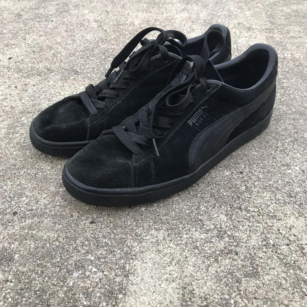 Puma Suede Triple Black Size 8.5 Shoes are overall... - Depop