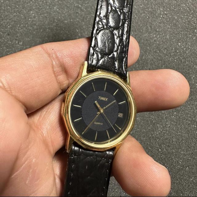 Vintage Timex Quartz Watch Gold Tone Black Dial Depop