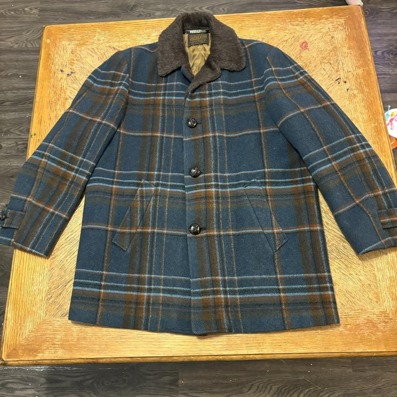 Pendleton Men's Navy Plaid 100% Wool Coat Jacket... - Depop