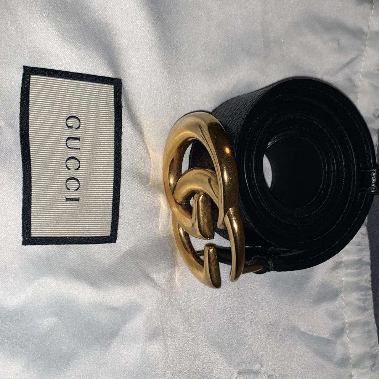 Gucci Wide Leather Belt with Shiny Double G Buckle. Depop