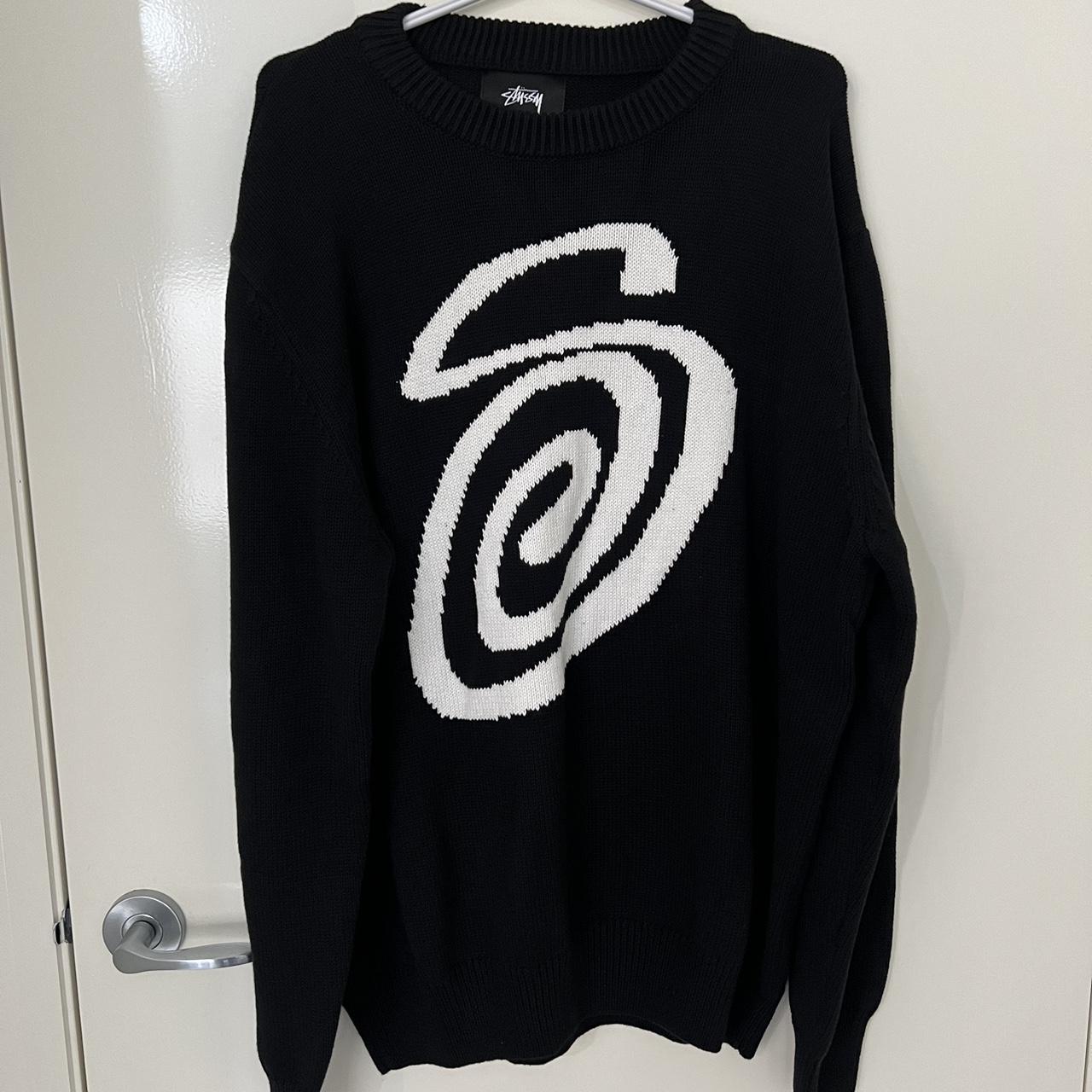 black stussy swirl knit sweater size large, perfect... - Depop