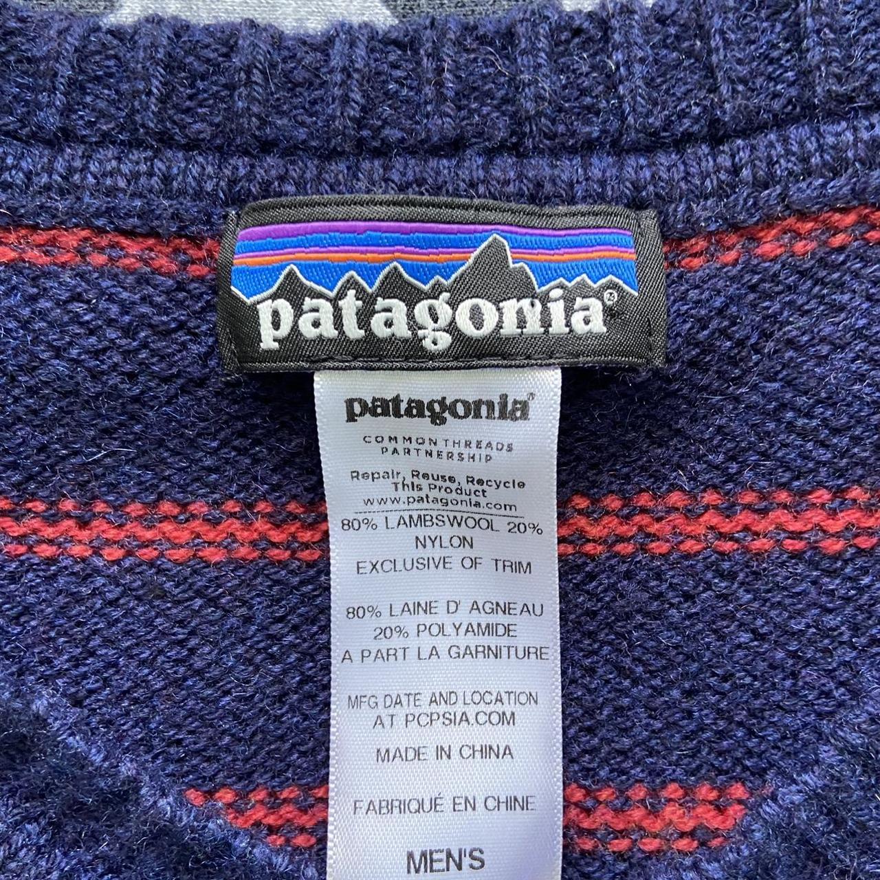 Patagonia V-Neck 80% Lambswool Striped... - Depop