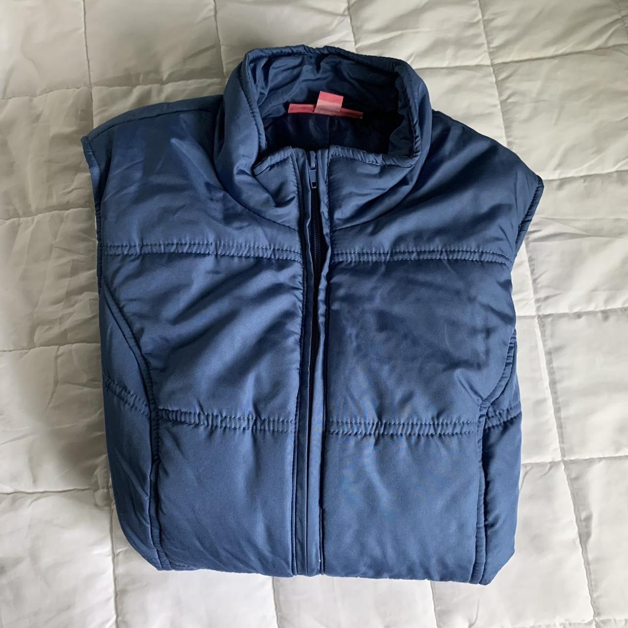 sky blue puffer vest like new condition puffy vest... - Depop