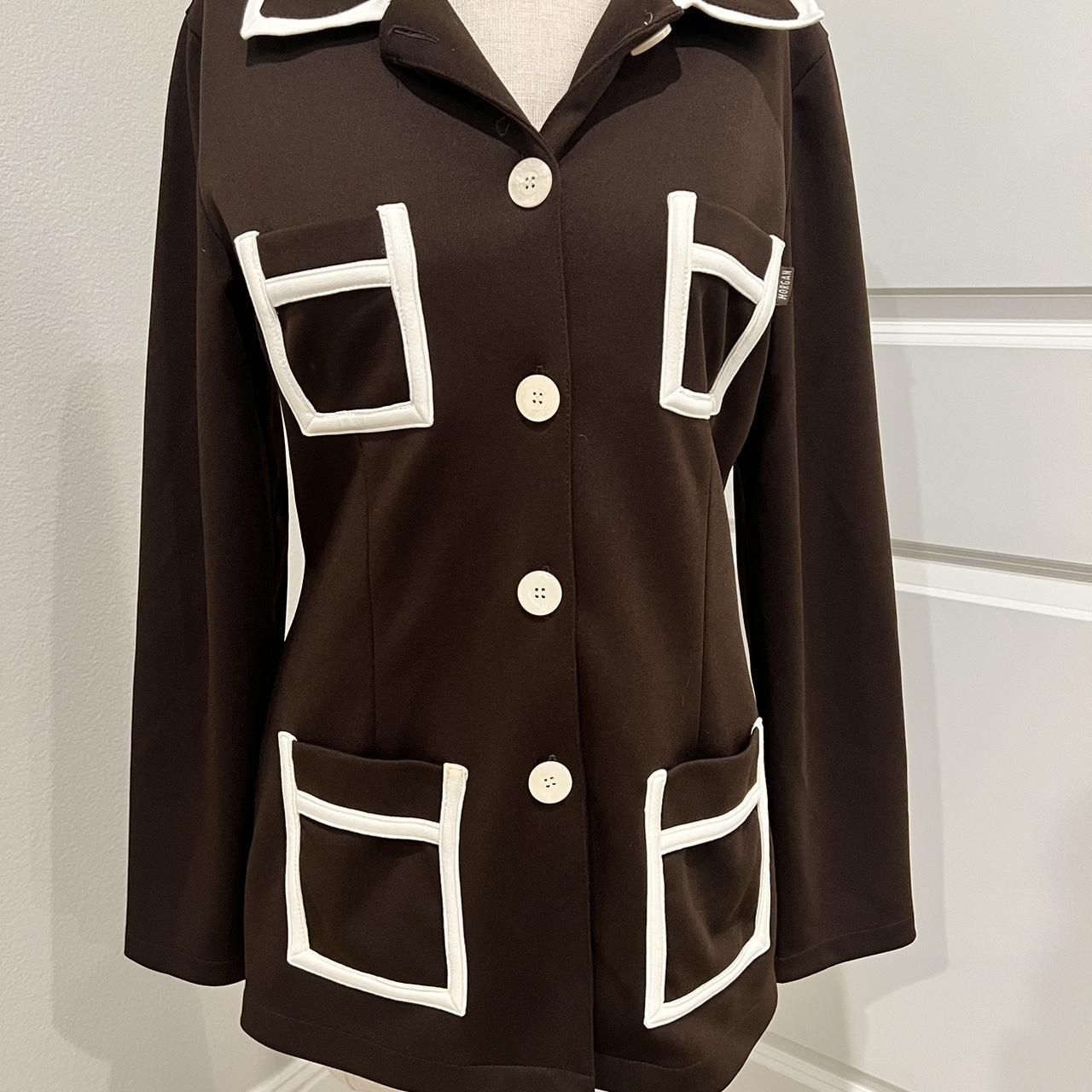 Vintage brown and white blazer with cream colored... - Depop