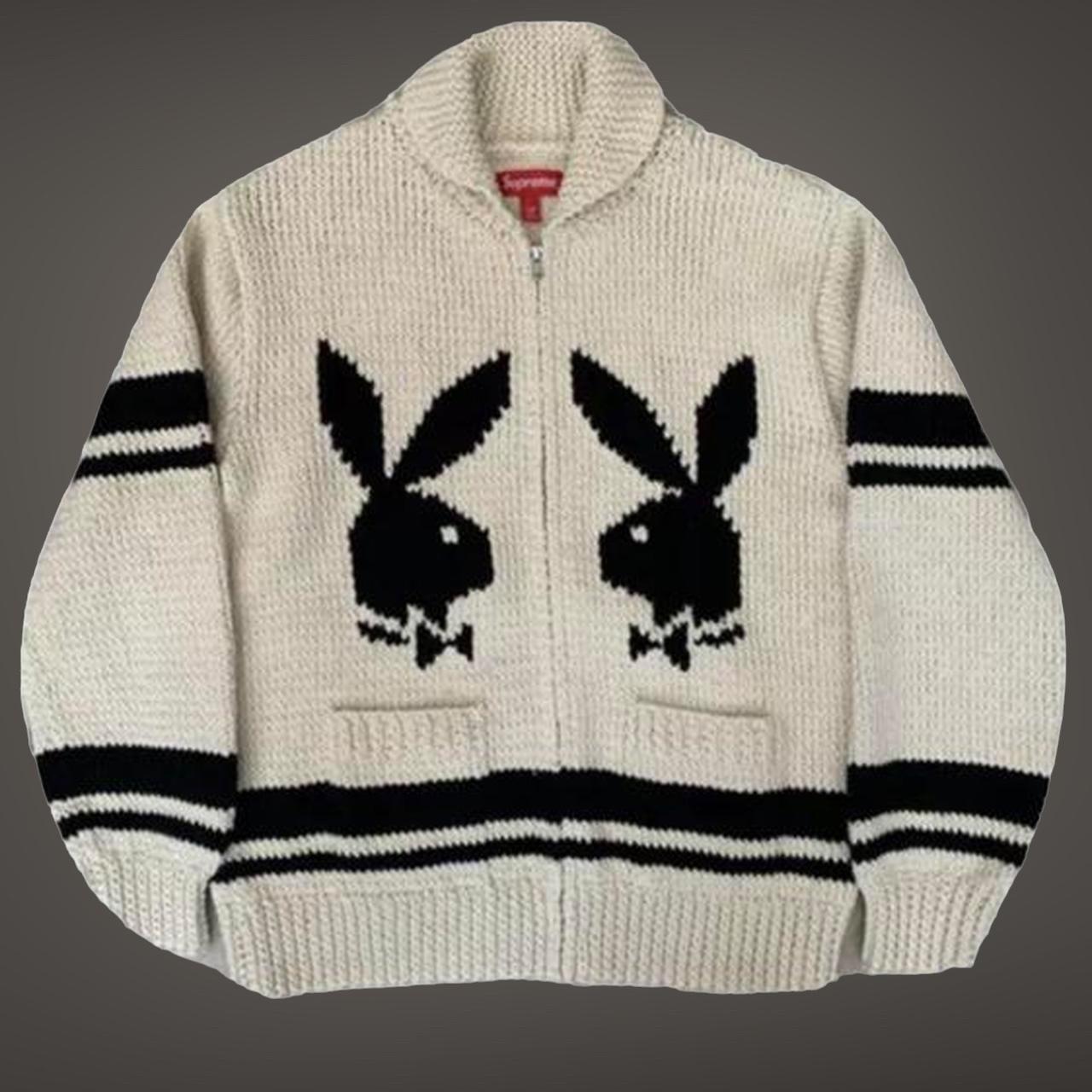 Supreme X Playboy Shawl collar full zip knit... - Depop