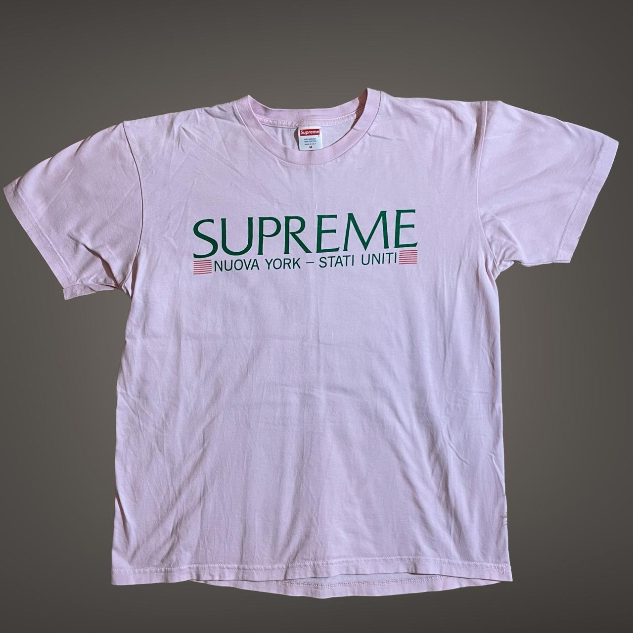 Supreme Nuova York t shirt in pink size medium - Depop