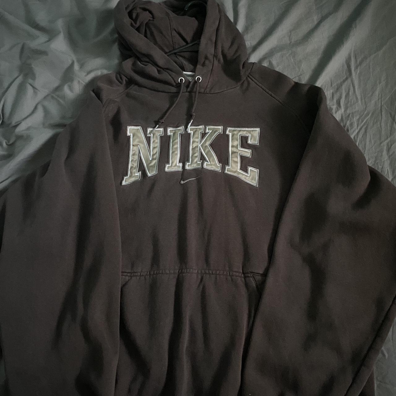 brown/beige nike vintage hoodie size L shoot me offers - Depop