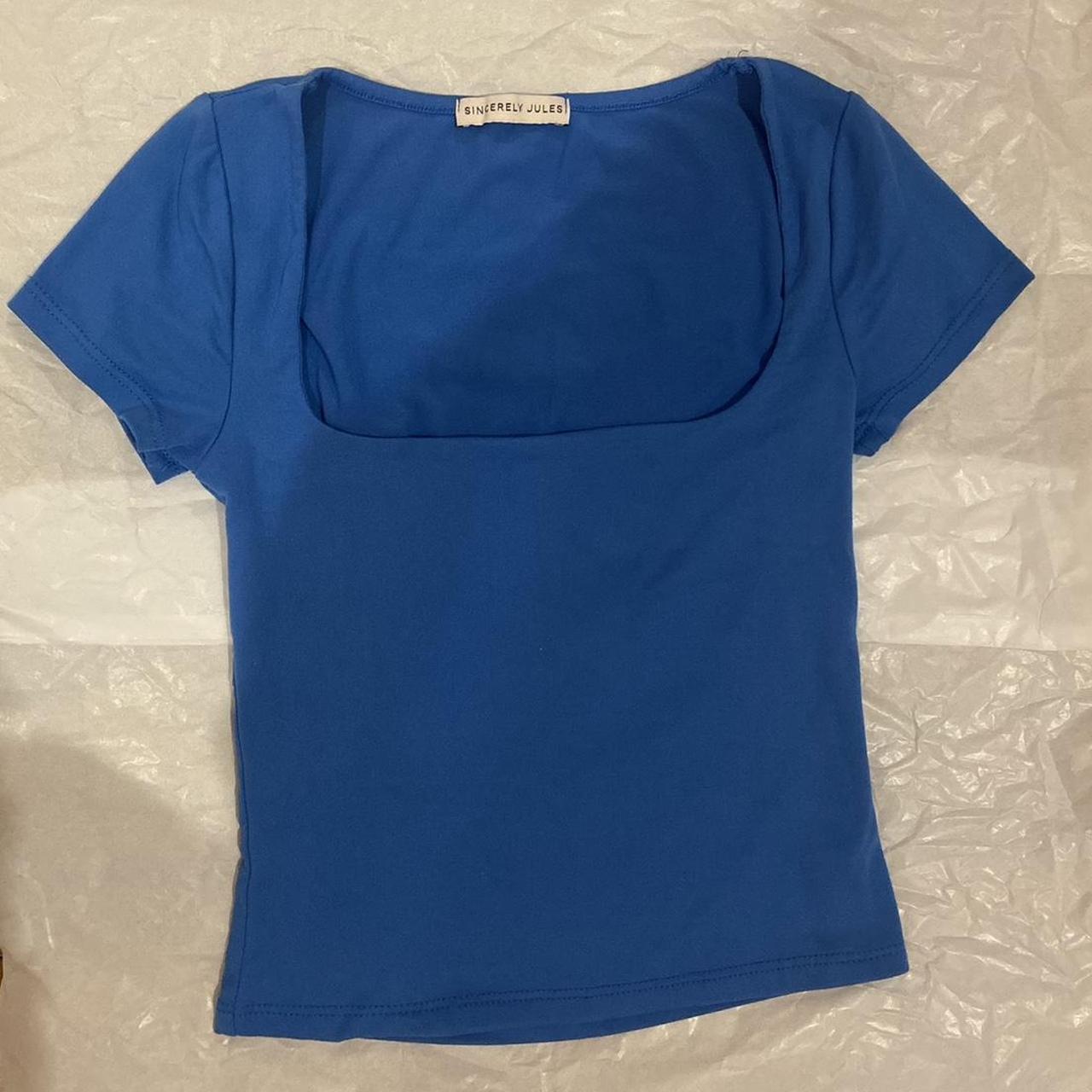 Blue Square Neck Top - Depop