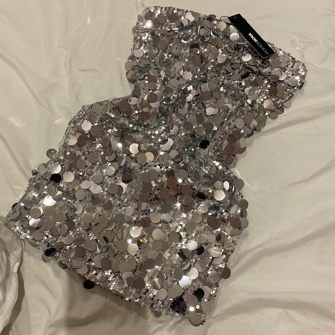 Silver sequin mini dress BRAND NEW, NEVER WORN TAGS... - Depop