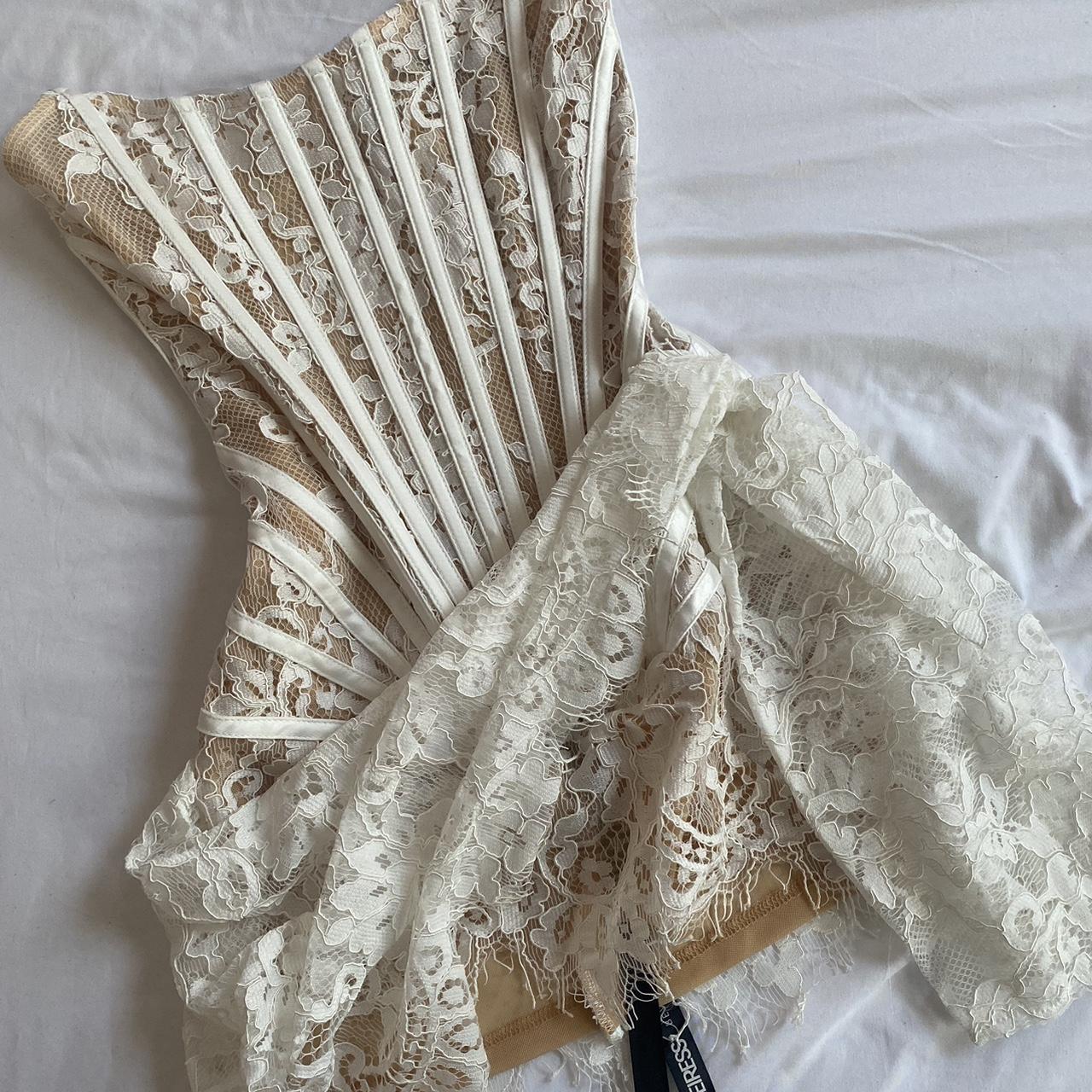 White lace corset draped mini dress - HEIRESS BEVERLY HILLS