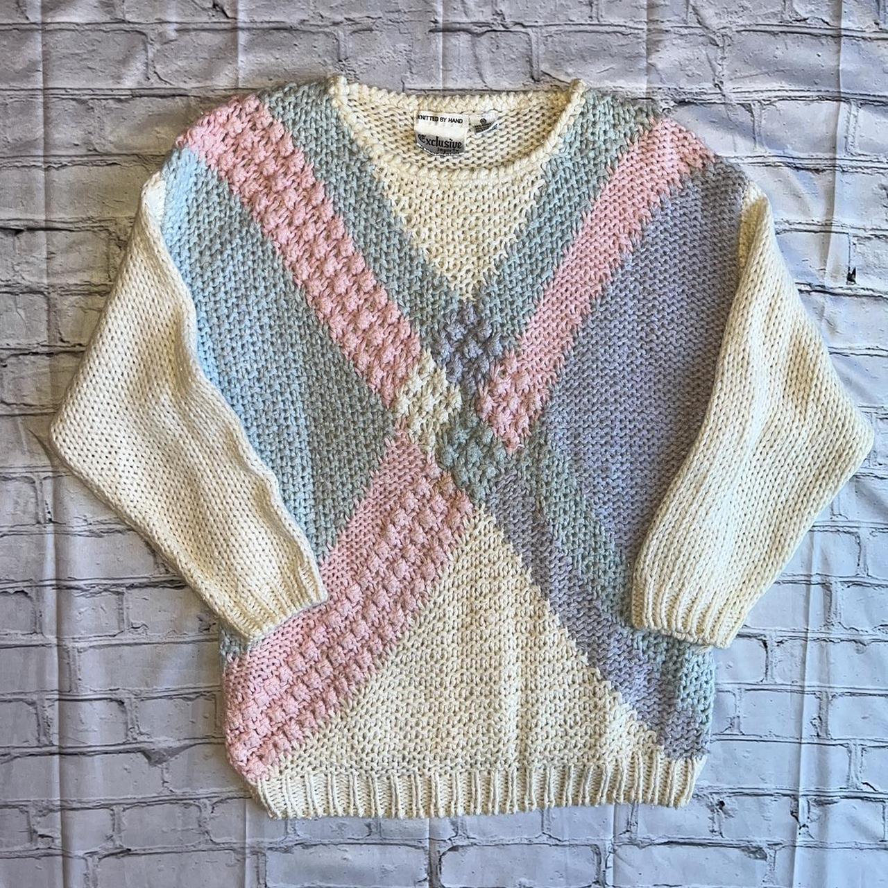 Vintage 80s Y2K Pastel Chunky Knit Sweater Womens... - Depop