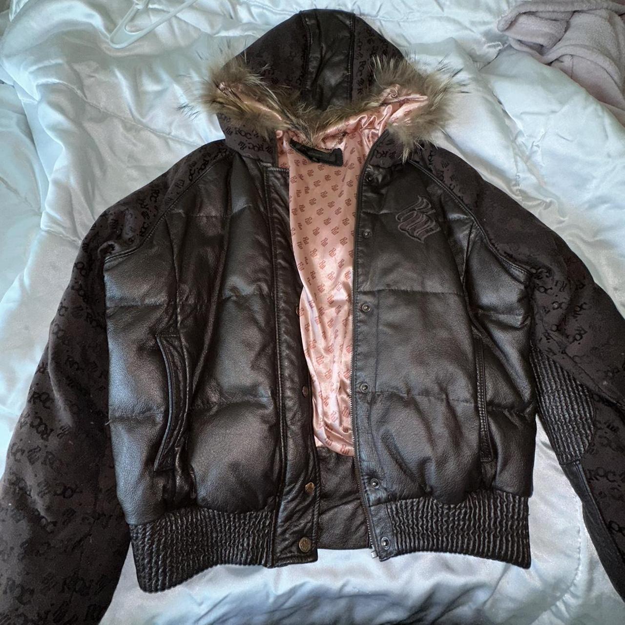 Brown genuine leather roca wear bomber style jacket... - Depop