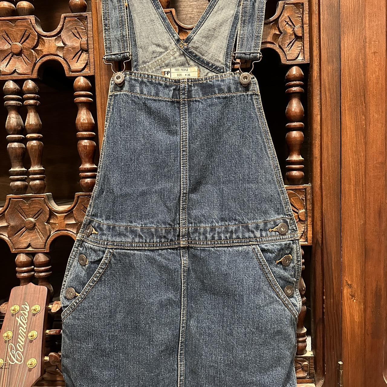 Free People Jean Overalls Skirt Size 26 Pockets in... - Depop