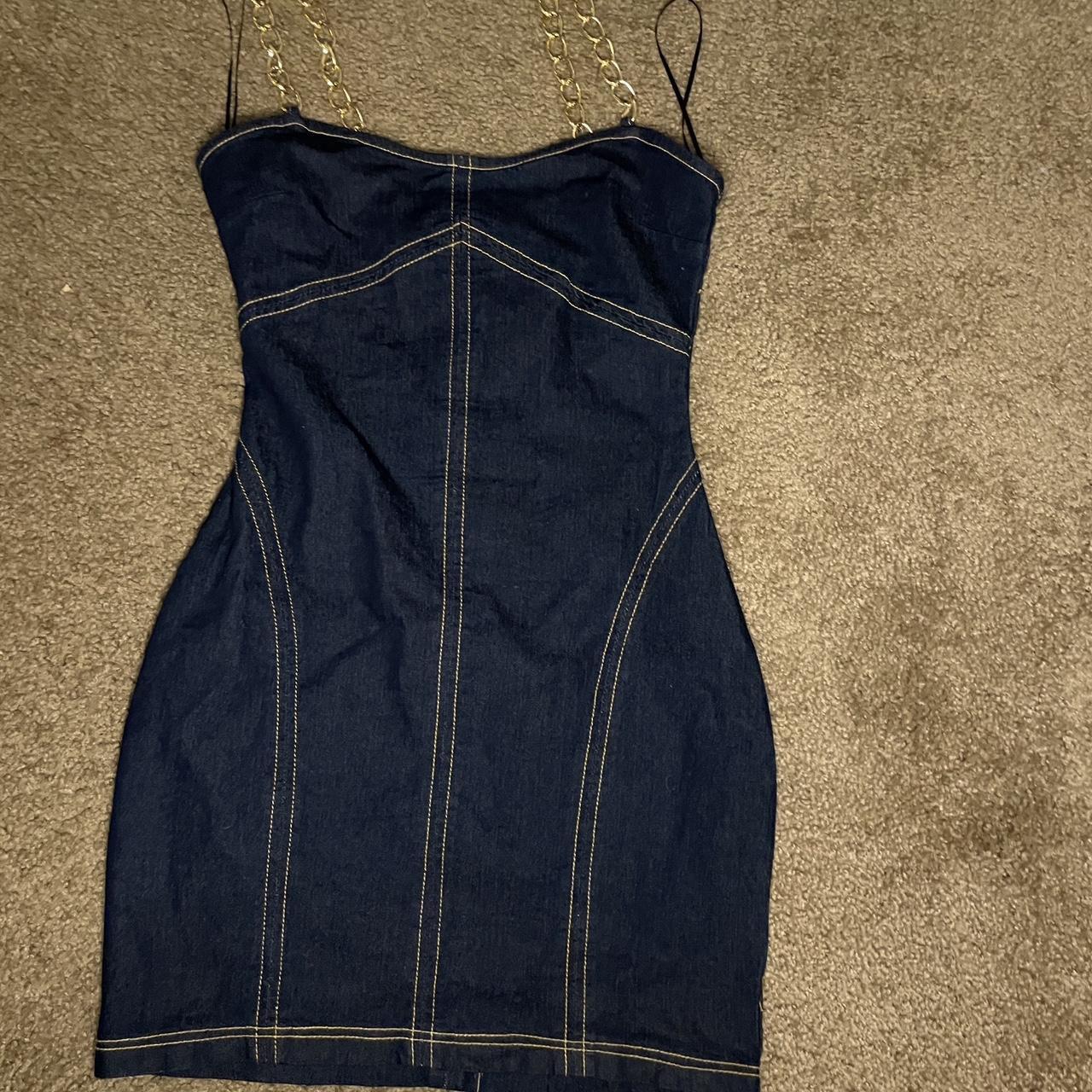 Denim dress with gold chain straps hotsell