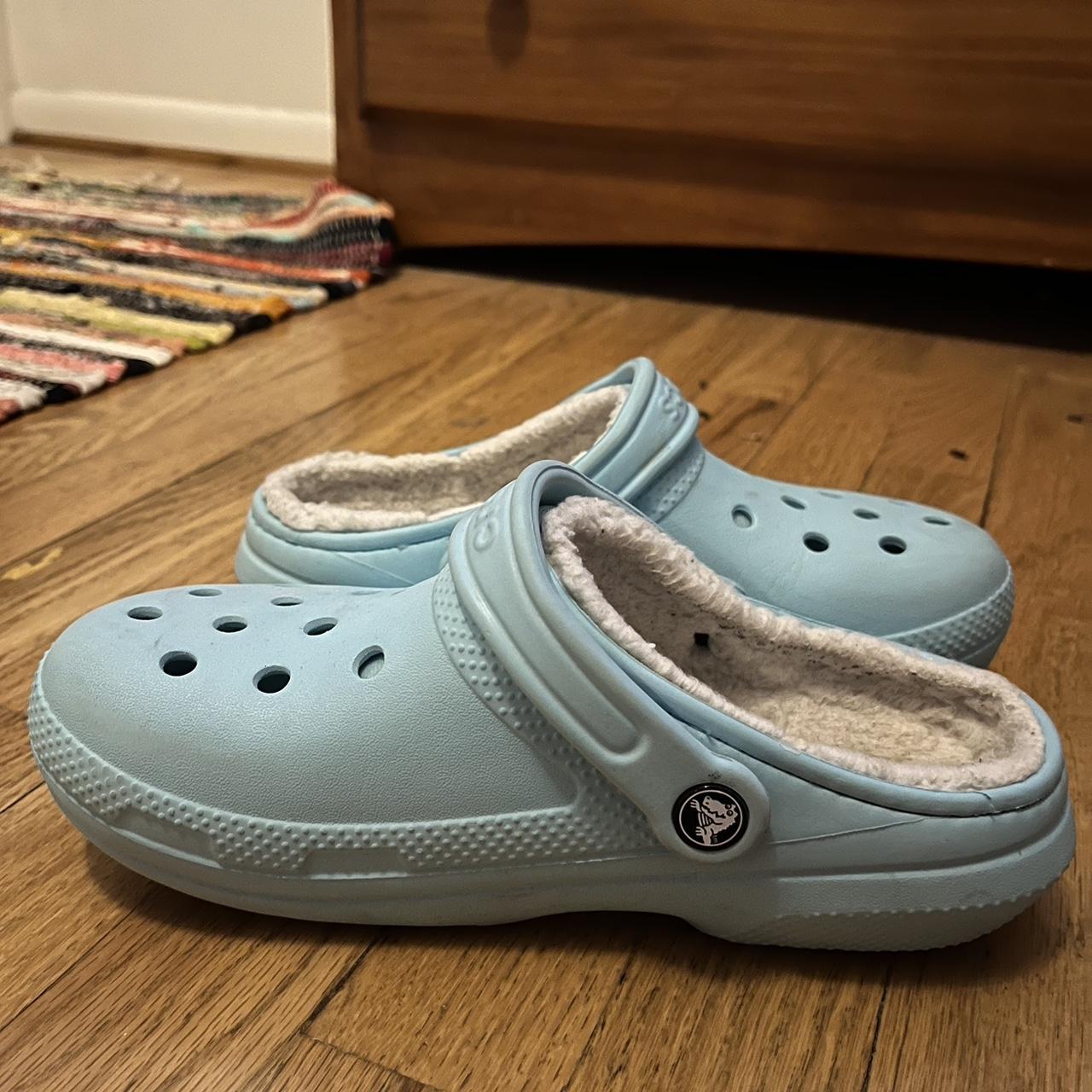 Ice blue fuzzy sale crocs