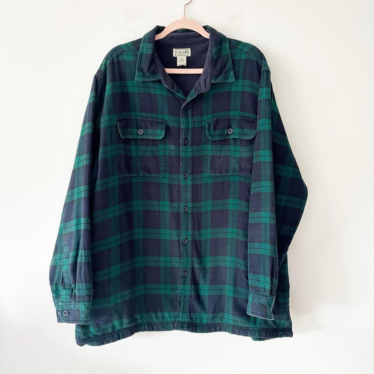 L.L. Bean Flannel Fleece Lined Long Sleeve Shirt Jacket Size retail XXL Green Plaid