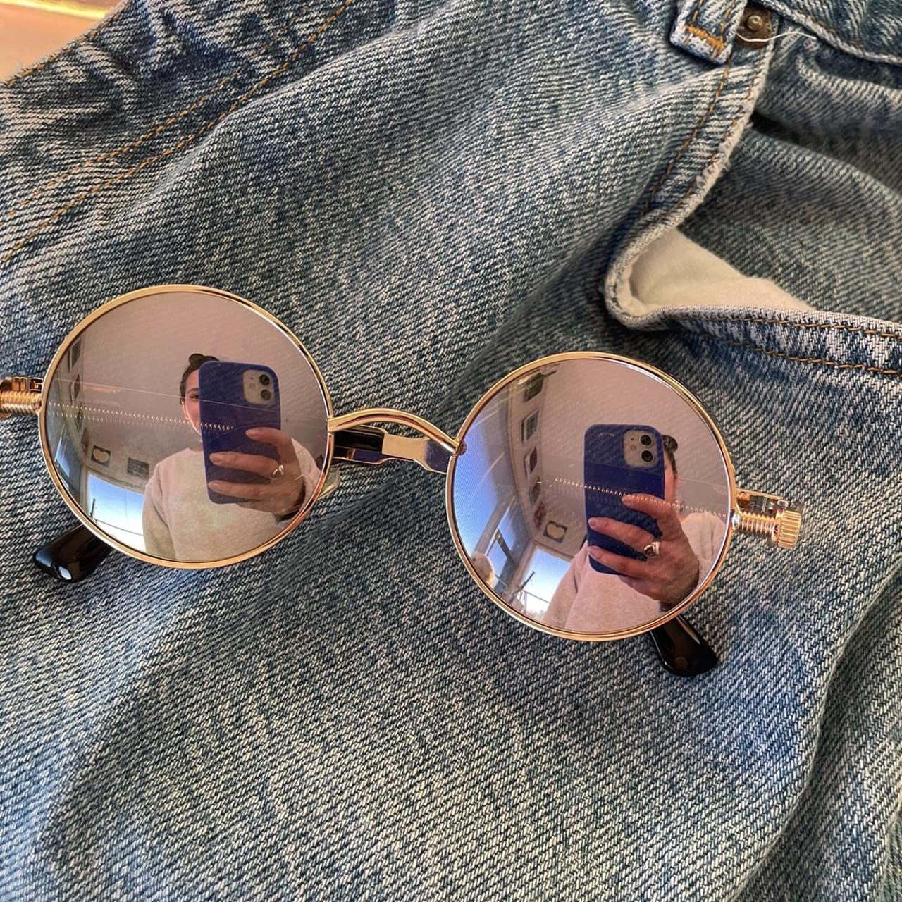 Round Purple Tint Sunglasses With Ornate Detailing Depop