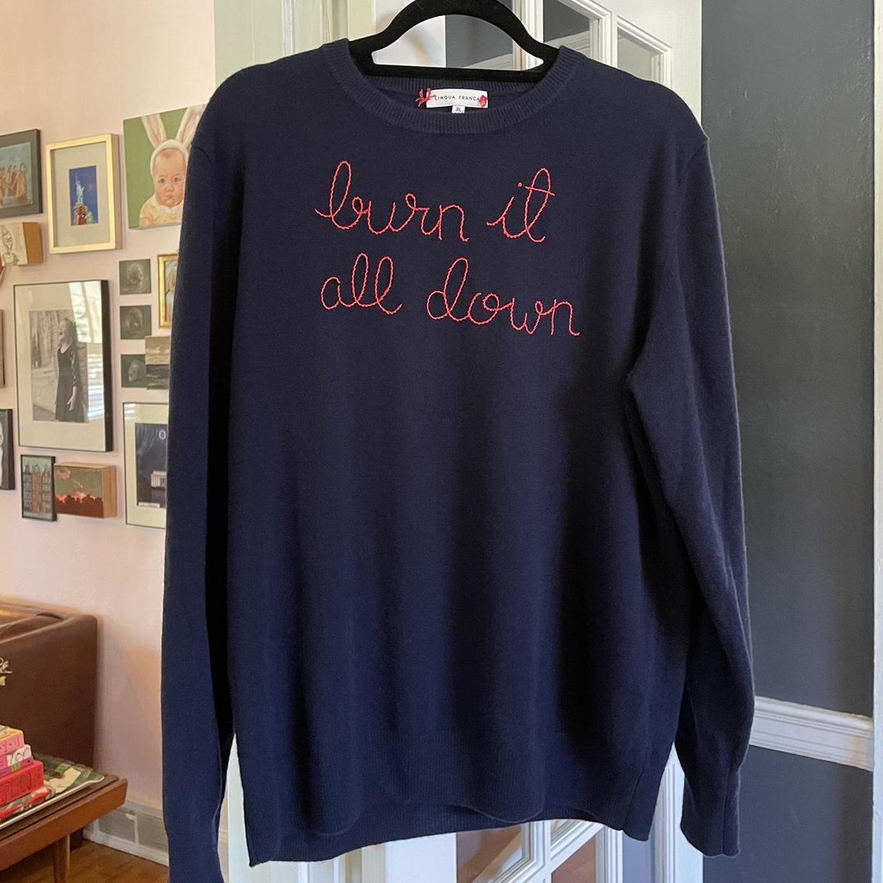 Lingua Franca Cashmere crewneck sweater. XL. Navy