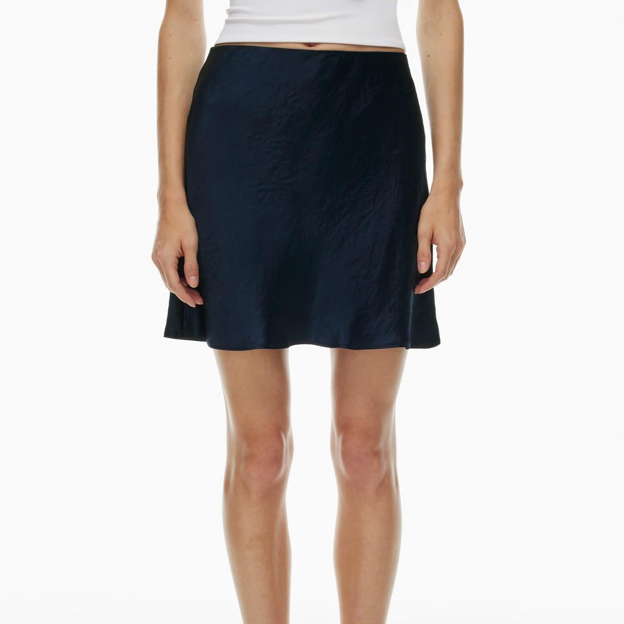 Aritzia Babaton Mini Slip Skirt Navy Blue, Depop