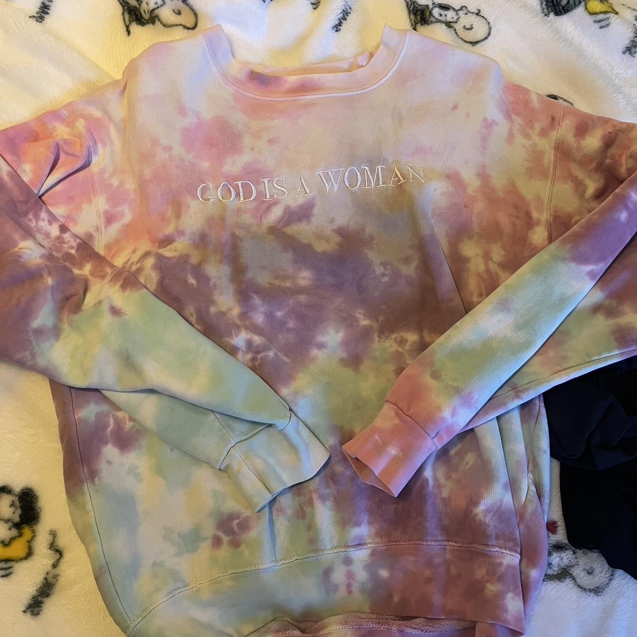 Ariana grande god is 2025 a woman tie dye crewneck