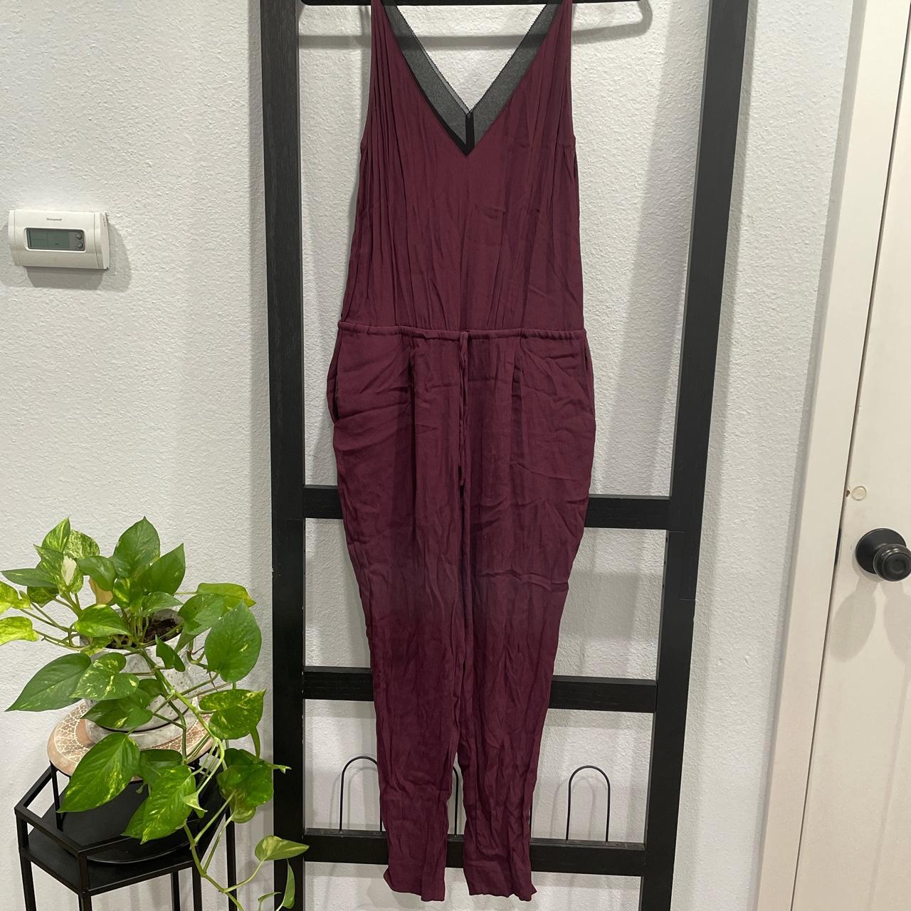 Wine-colored jumpsuit. Cinched waist. Pockets on... - Depop