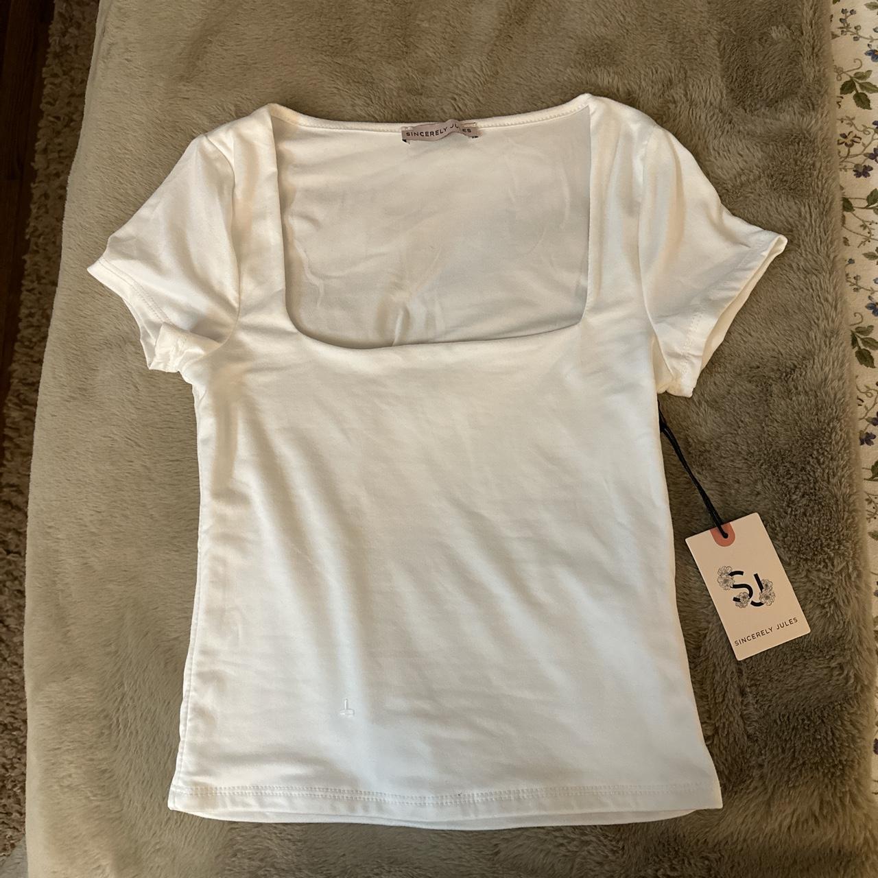 XS square neck white top new w tags never... - Depop