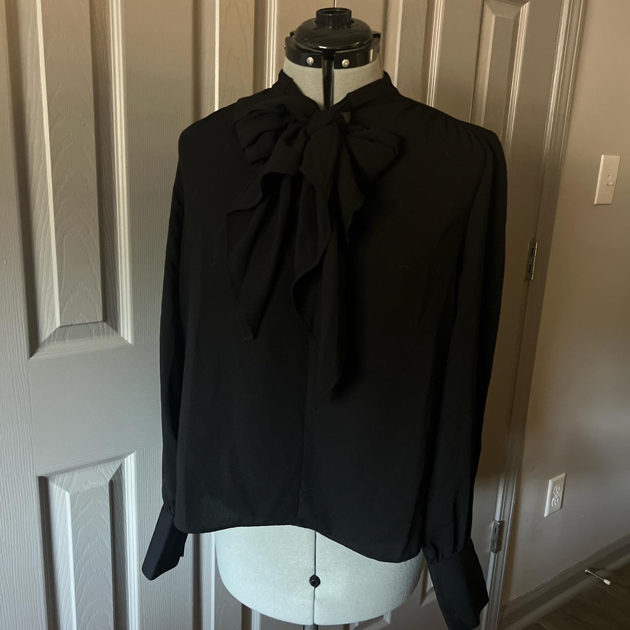 Forever 21 black blouse with bow tie #blouse Pit Depop